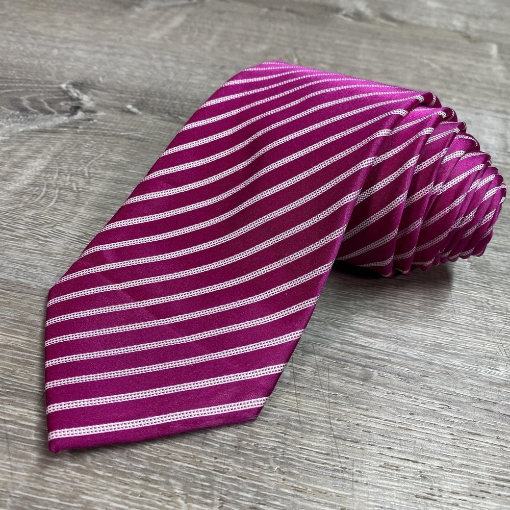 Donald J. Trump Tie Mens One Size Pink Striped 100% Silk Satin Classic